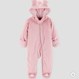 Carter's Soft Pink Hooded Footie onesie Bear Pram